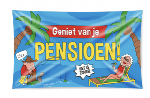 XXL Gevel vlag - Pensioen cartoon