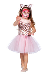 Panter jurkje roze met tiara, jurk/diadeem