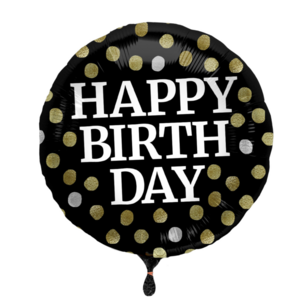 Folieballon Glossy Black 'Happy Birthday' - 45cm